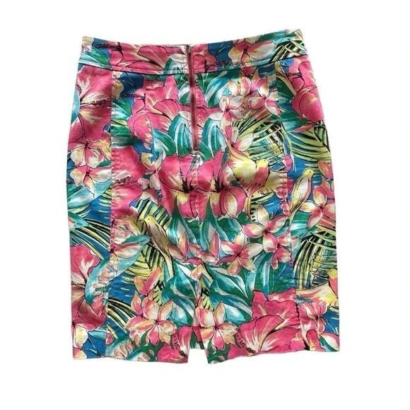 ANN TAYLOR Loft Tropical Floral‎ Hibiscus Bird Pattern Skirt Size 2 - Picture 2 of 5